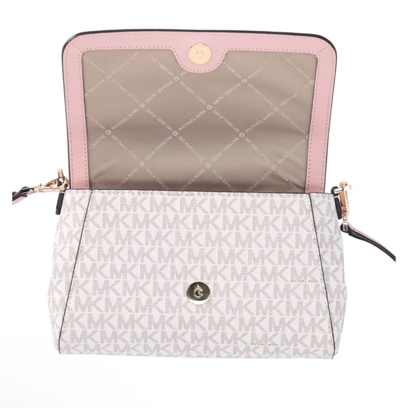 Michael Kors Jet Set MD Convertible Pouchette Crossbody Vanilla MK Pink Metallic - Picture 5 of 12